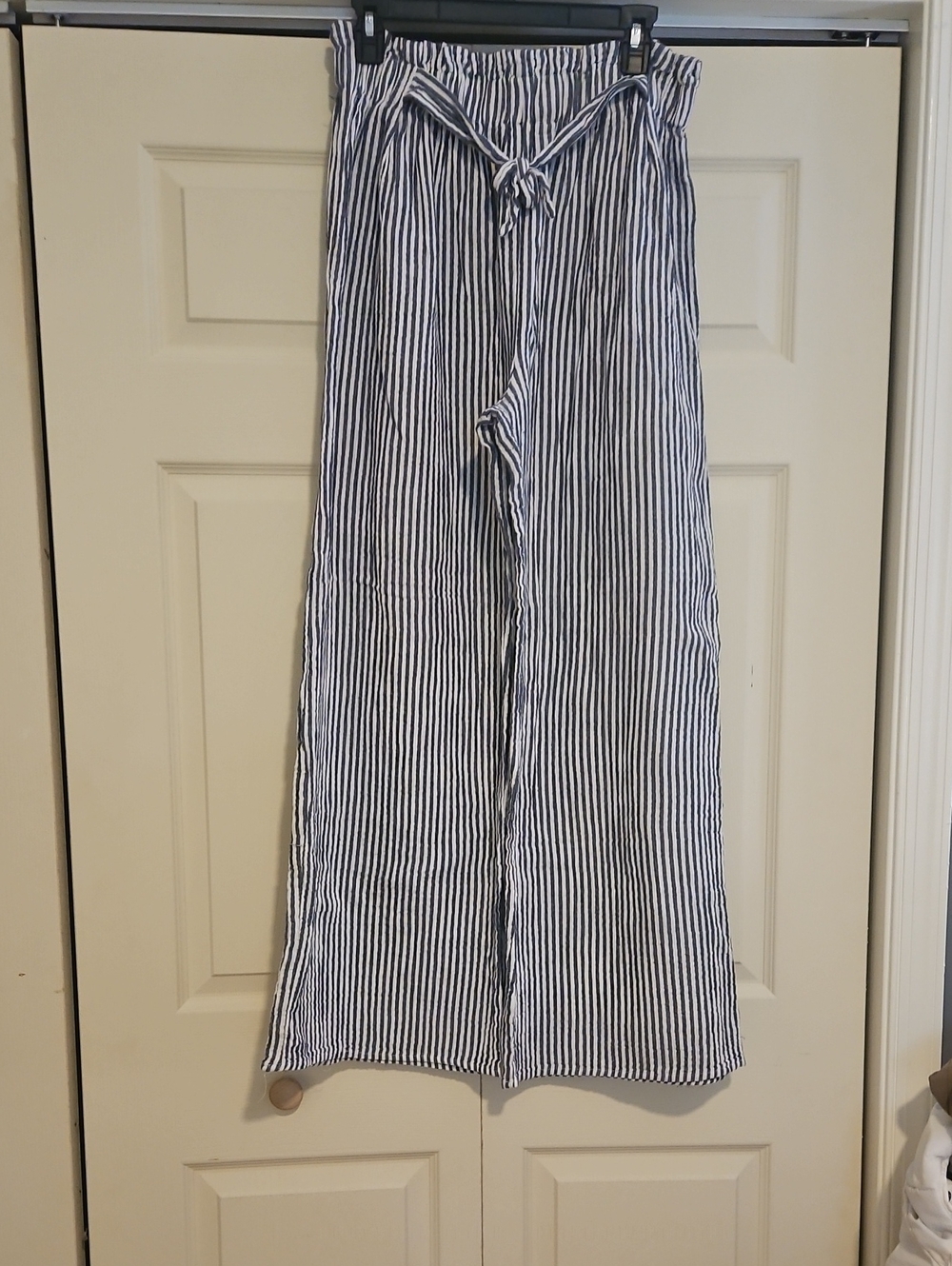Baltic Born Navy & White Striped Paperbag Wide-Leg Pants